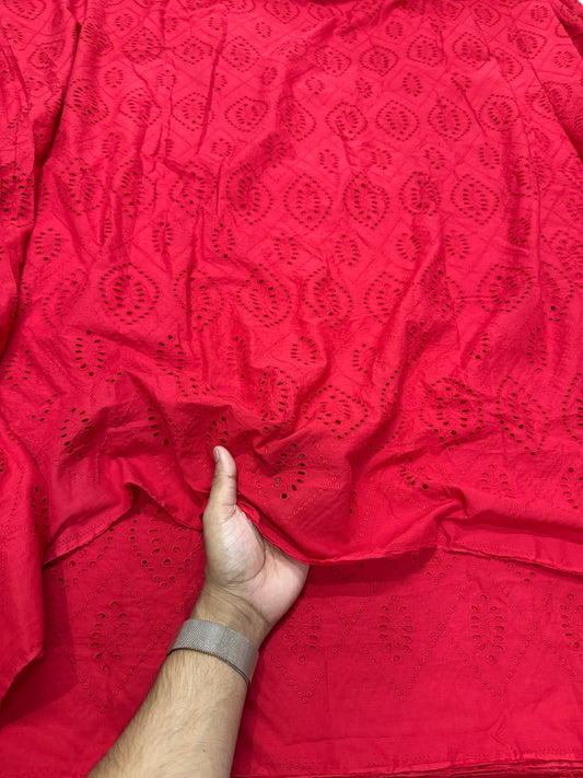 Buy Hakoba Red Poplin Eye Cutwork Embroidery Fabric