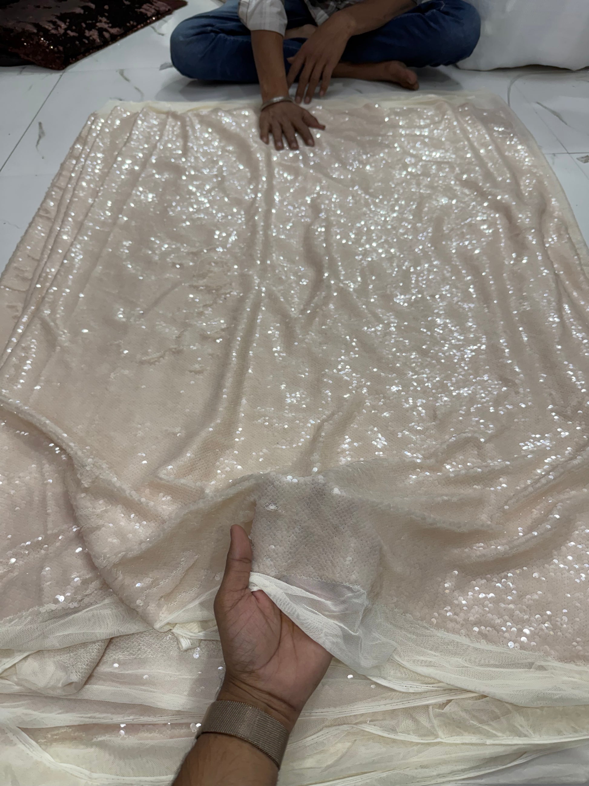 Buy Sequins Ivory Coloured Fabric - MAF 