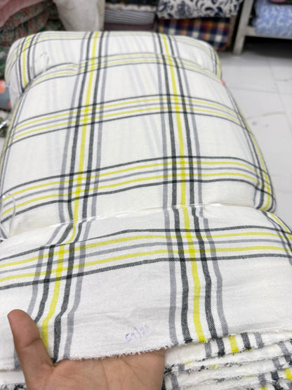Buy Cotton Twill White Base Neon Black Check Fabric