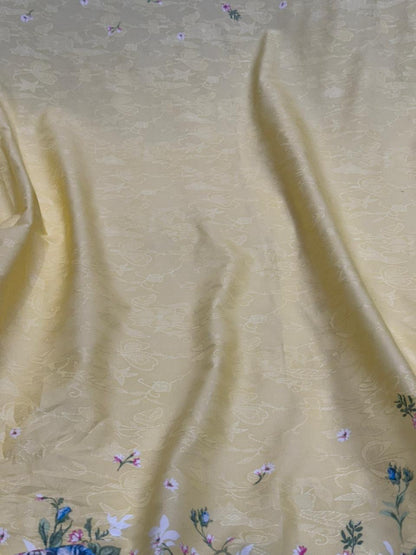 Buy Cotton Jacquard Yellow Base Floral Border Both Side Fabric