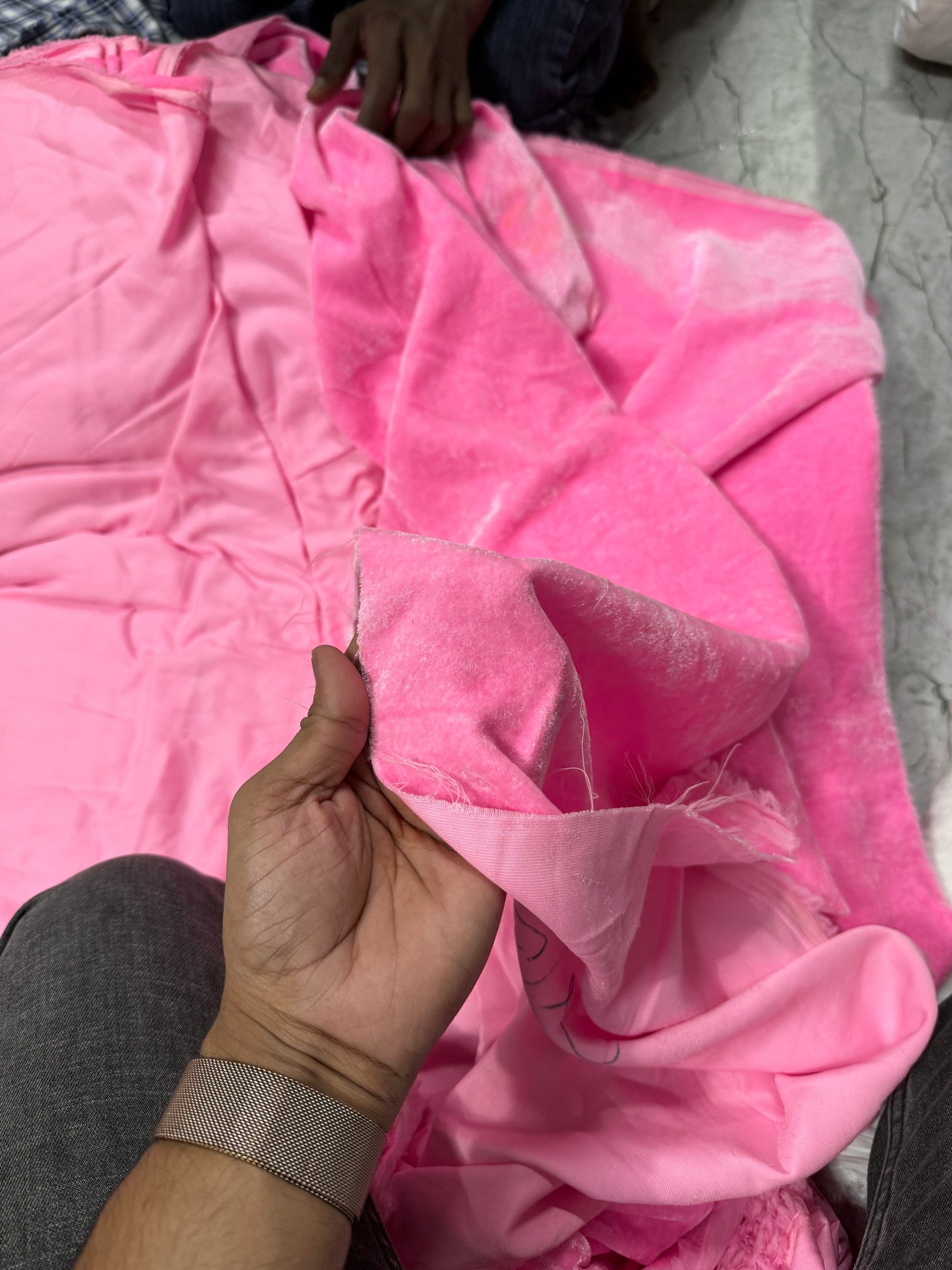 Buy Solid Bright Candy Pink Cotton Velvet Fabric - MAF 