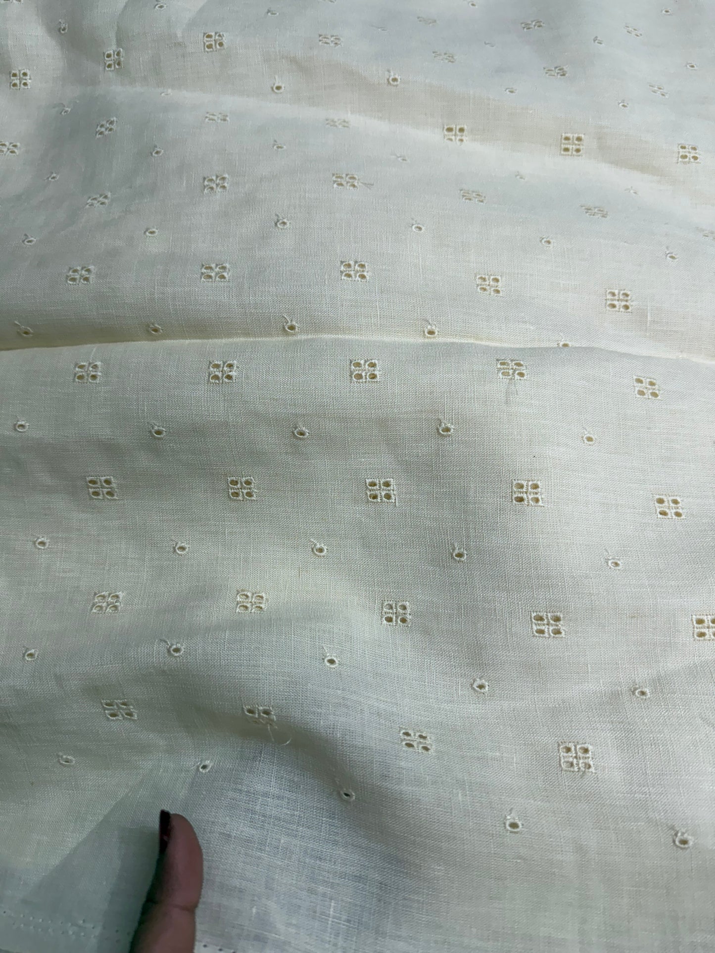 Buy Linen Ivory Hakoba Square Work Embroidery Fabric