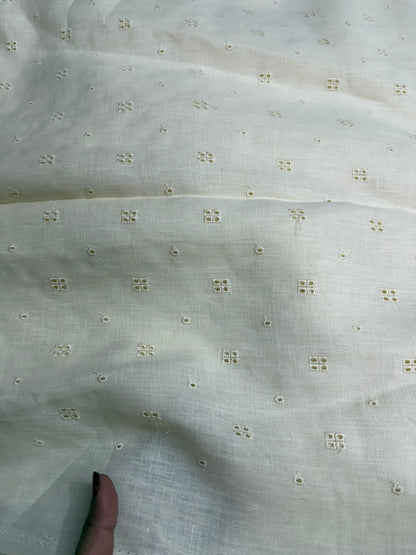Buy Linen Ivory Hakoba Square Work Embroidery Fabric