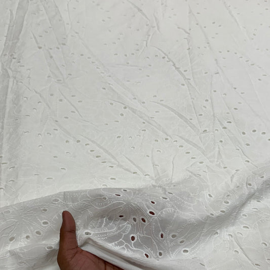 Buy Cotton Hakoba White Tropical Leaf Work Fabric
