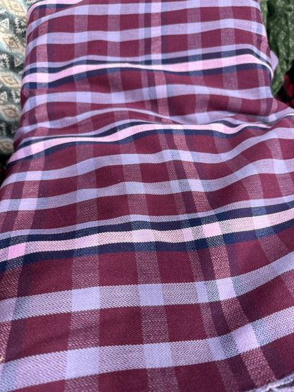 Buy Cotton Woollen Twill Purple Broad Check Fabric