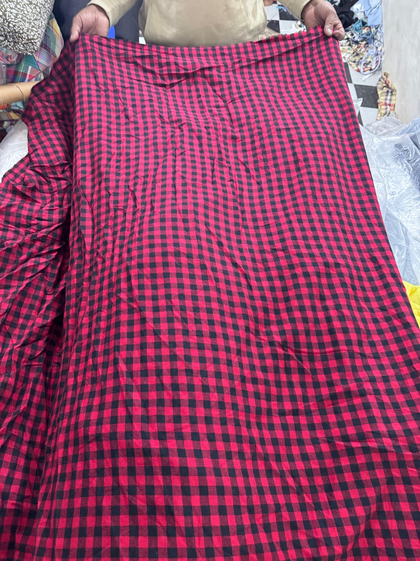 Buy Black Red Cotton Arvind Mill Yarn Dyed Fabric