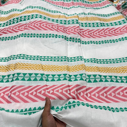 Buy Pure Linen Jacquard White Base Neon Design Fabric