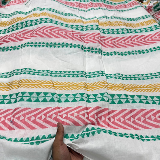 Buy Pure Linen Jacquard White Base Neon Design Fabric