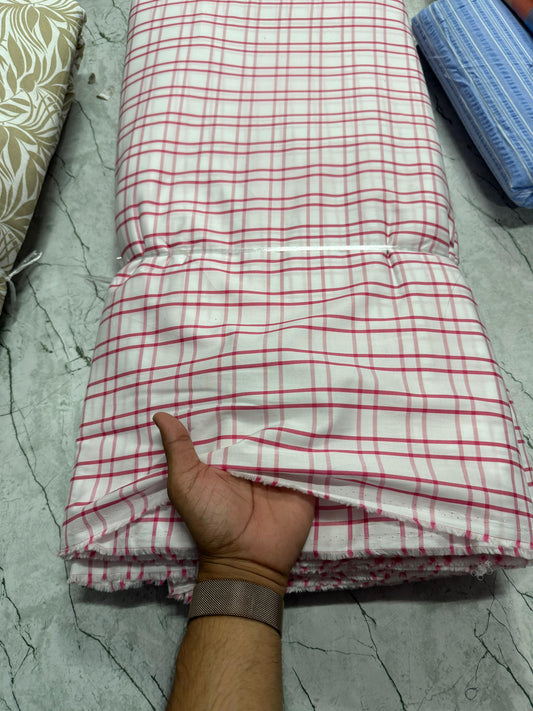 Buy Cotton Viscose Red Line Check Printed Fabric