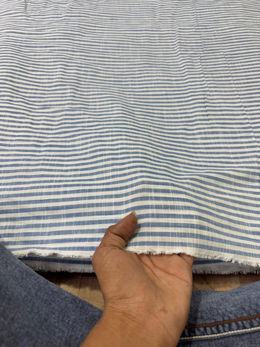 Buy Premium Cotton Linen Y/D Denim Blue Stripe Fabric