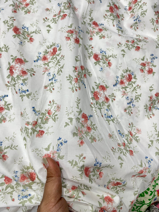 Buy 50s Poplin Watercolour Rose Printed Fabric