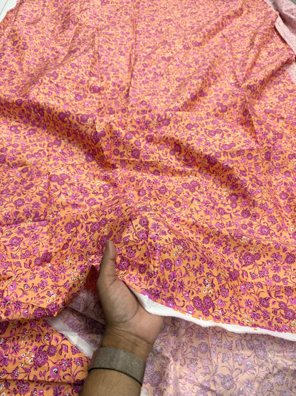 Buy Mul Cotton Yellow Base Jacobean Fabric - MAF 