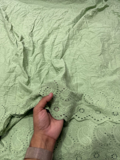 Buy Cotton Hakoba Sage Green Paisley Border Embroidery Fabric