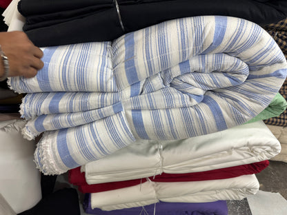 Buy Cotton Double Gauge White Base Blue Stripe Fabric