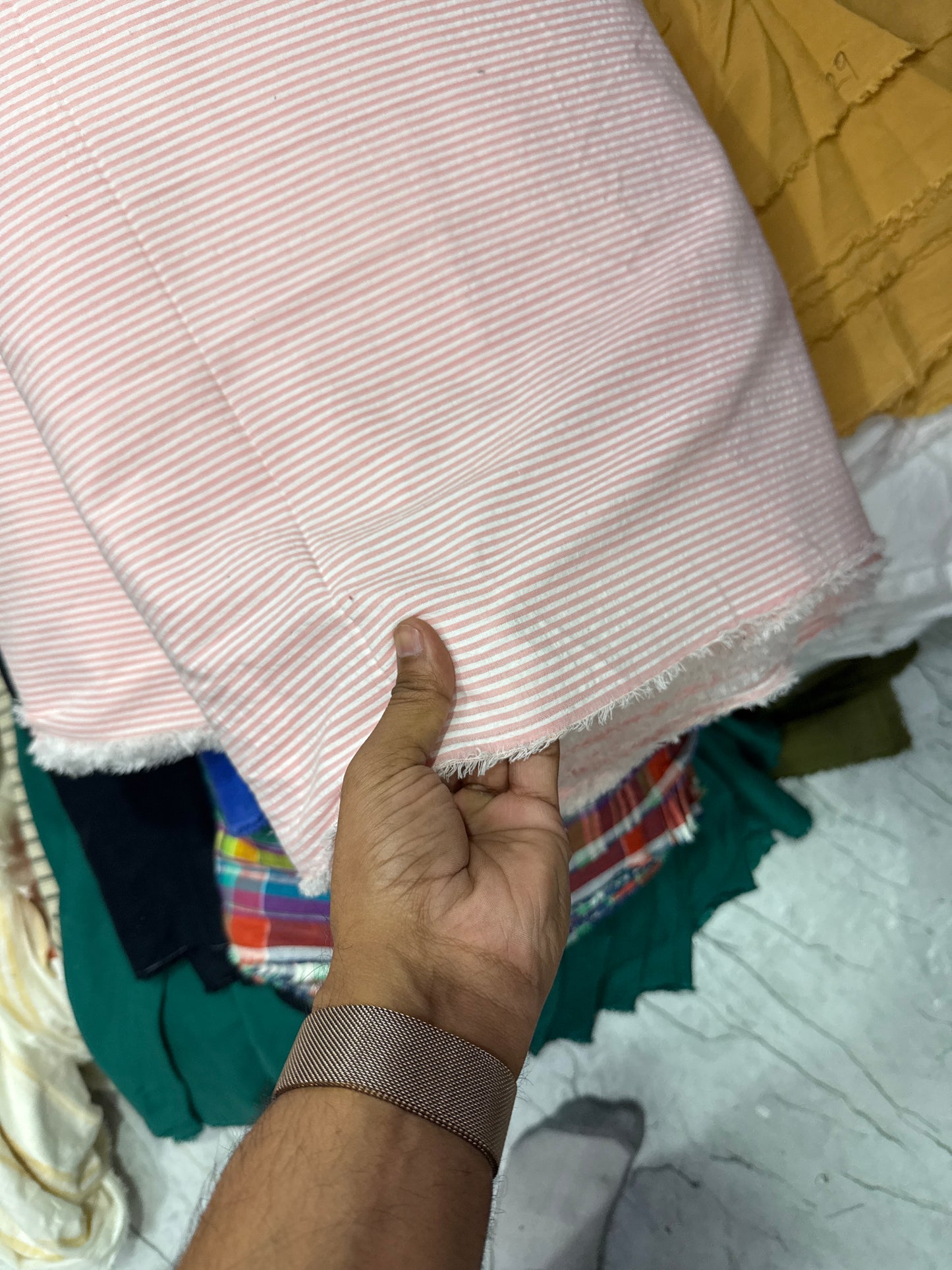 Buy Premium Cotton Seersucker Pink White Stripes Fabric