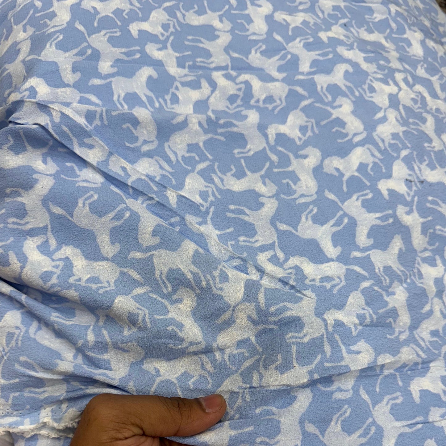 Buy Natural Viscose Crepe Horse Printed Fabric