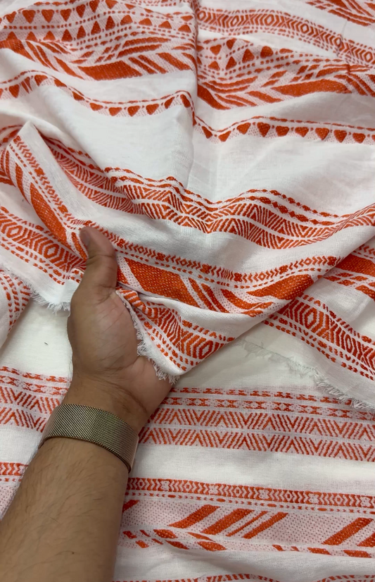 Buy Pure Linen Jacquard Orange Stripe Design Fabric