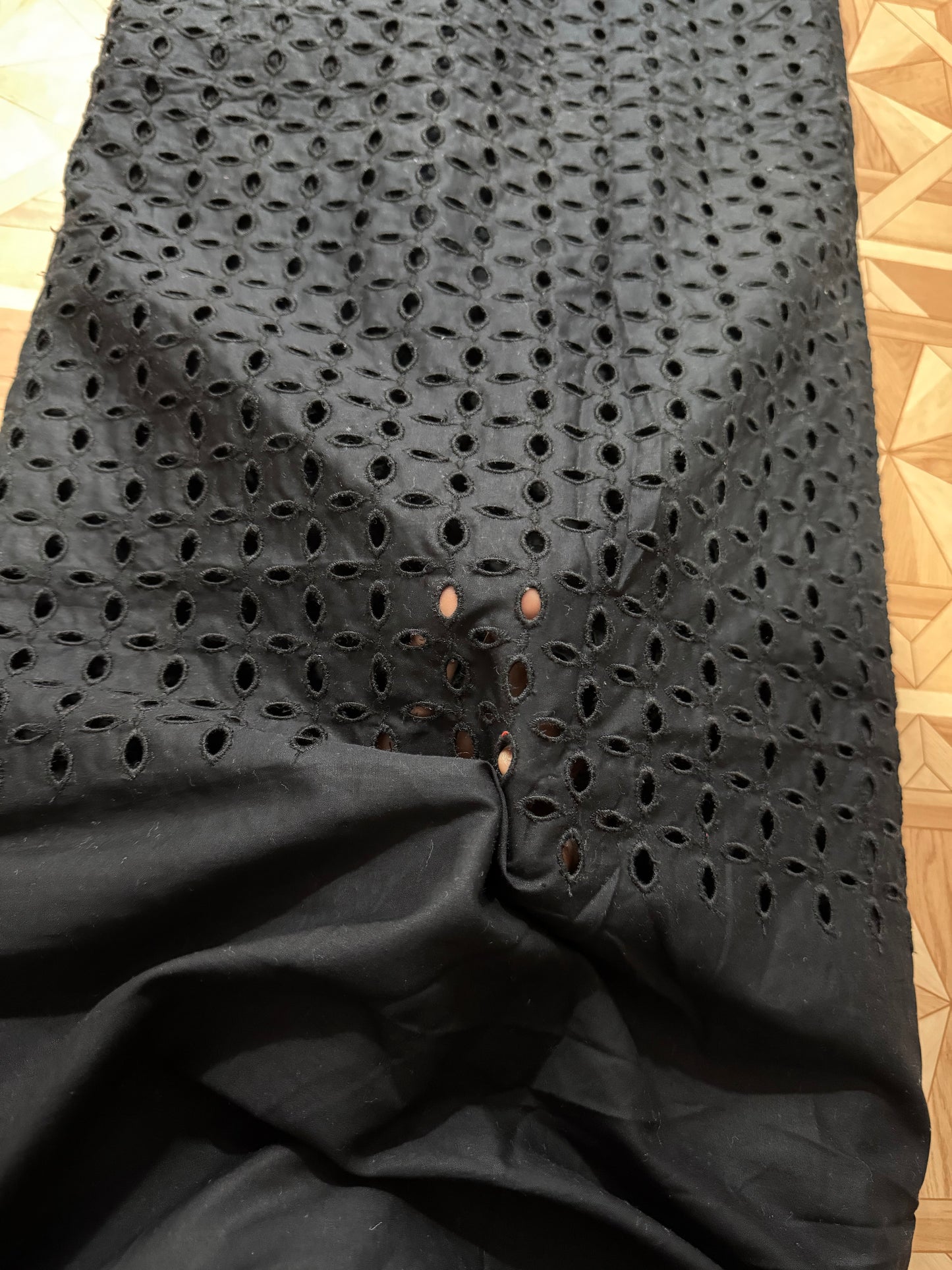 Jet Black Cotton Hakoba Fabric 4 Leaf Square