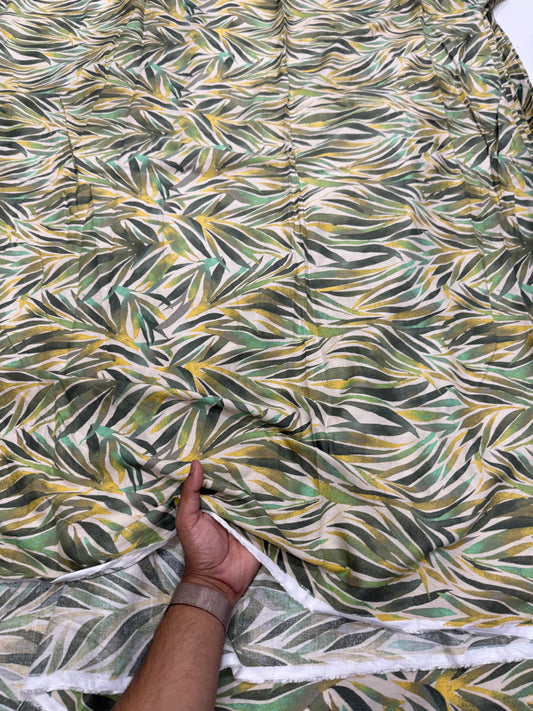 Buy Cotton Linen Coloured Long Leaf Printed Fabric
