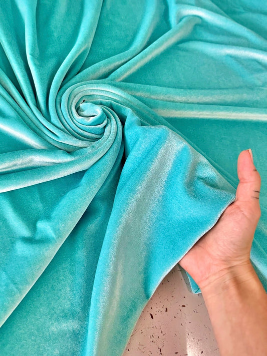 Buy Solid Tiffany Blue Cotton Velvet