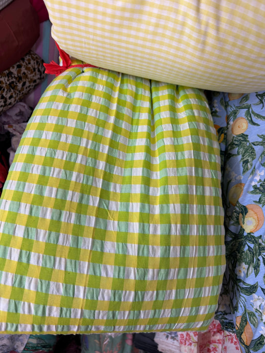 Buy Premium Seersucker Green Yellow Mix Checks Fabric