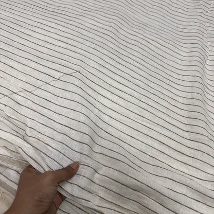 Buy Cotton Linen Beige Base Brown Stripe Printed Fabric