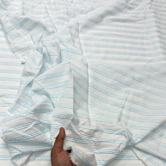 Premium Pure Cotton White Base Embroidery Stripe Fabric