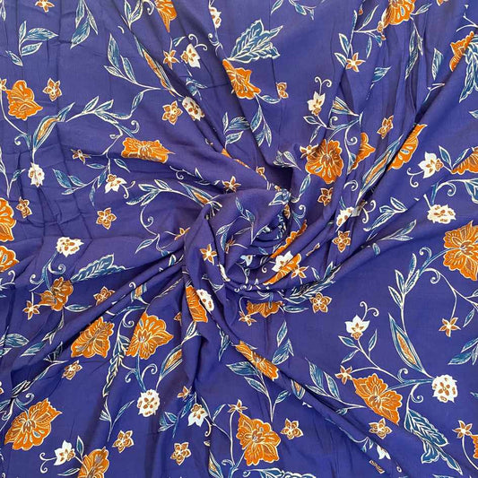 Buy Dark Blue Floral Printed Viscose Rayon Fabric