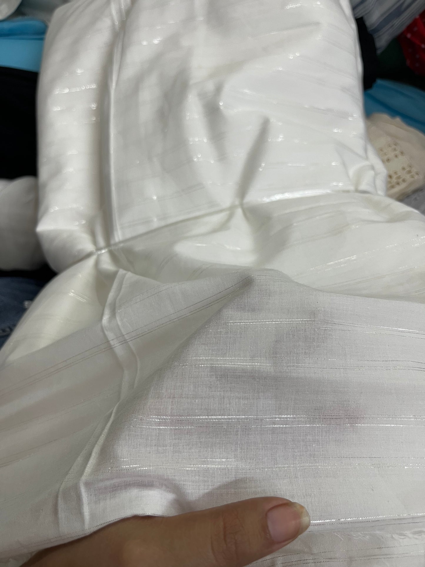 Buy Mul Cotton Bleach White Base Lurex Stripe Fabric