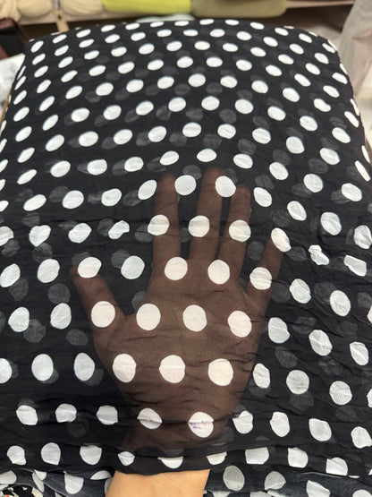 Buy Black Viscose Chiffon Polka Dot Printed Fabric