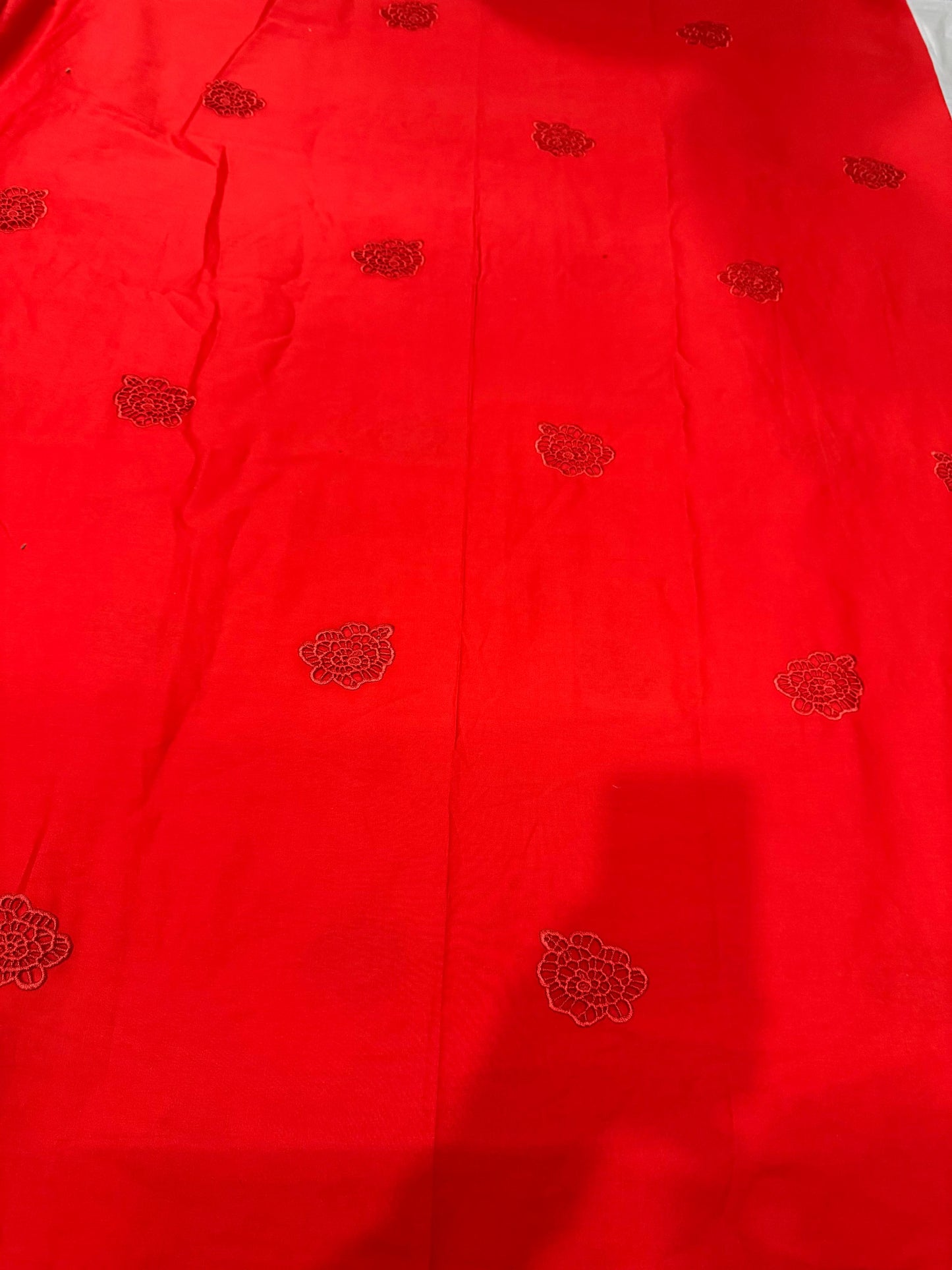 Buy Red Poplin Patch Embroidery Fabric