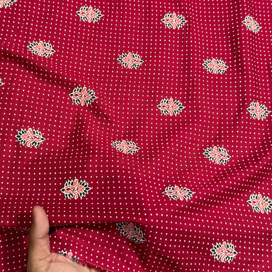 Buy Premium Viscose Red Polka Block Combo Printed Fabric