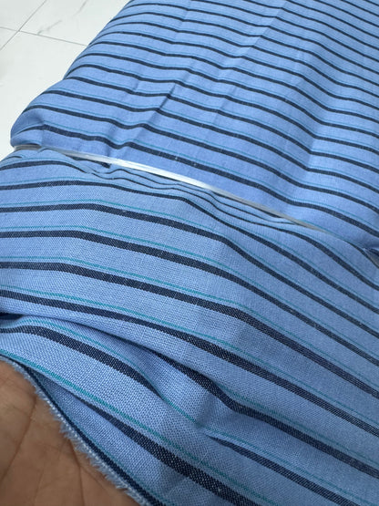 Buy Cotton Linen Blue Base Dark Blue Stripe Fabric