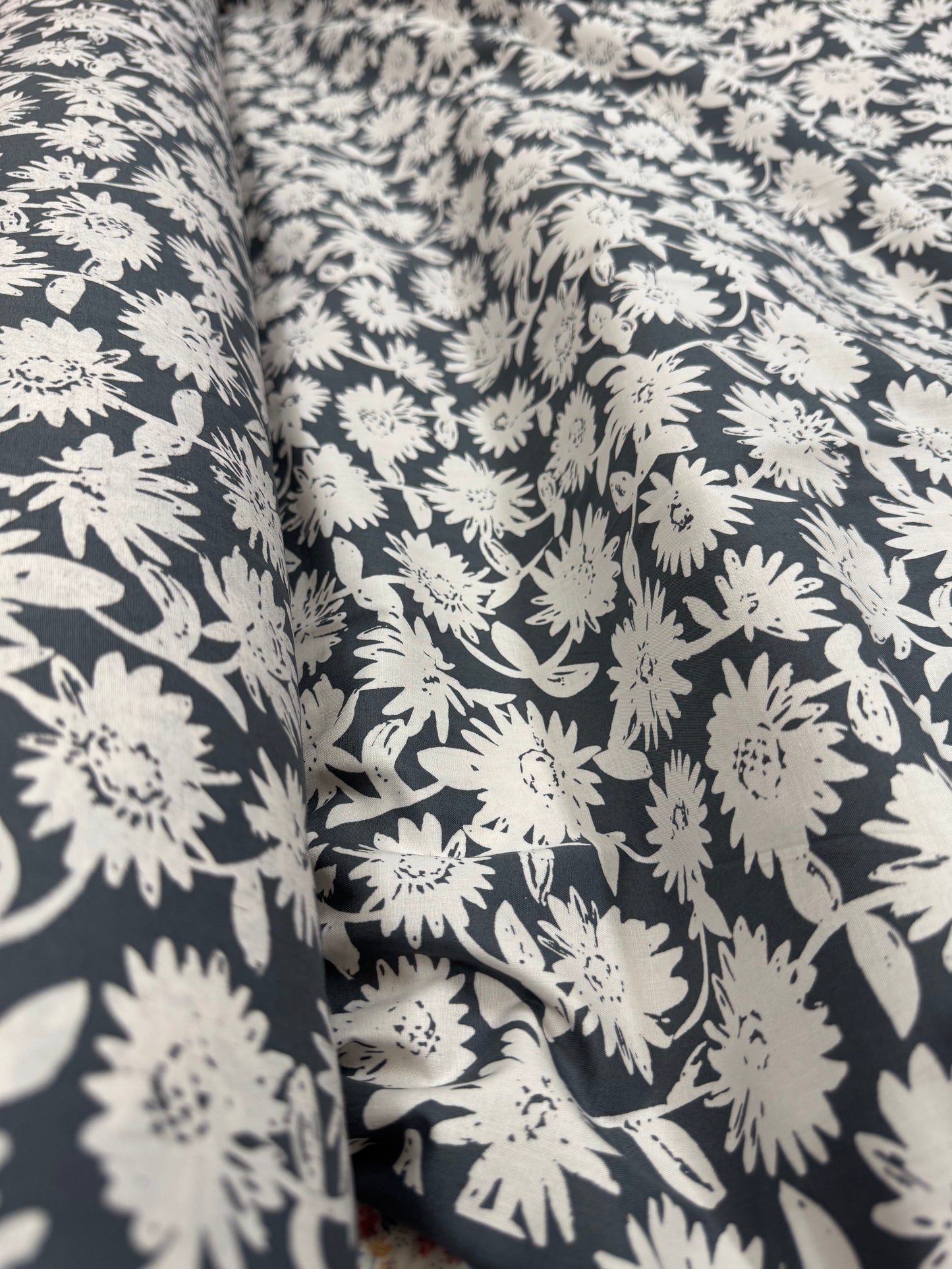 Buy Premium Soft Cotton Grey Base White Flower Printed Fabric