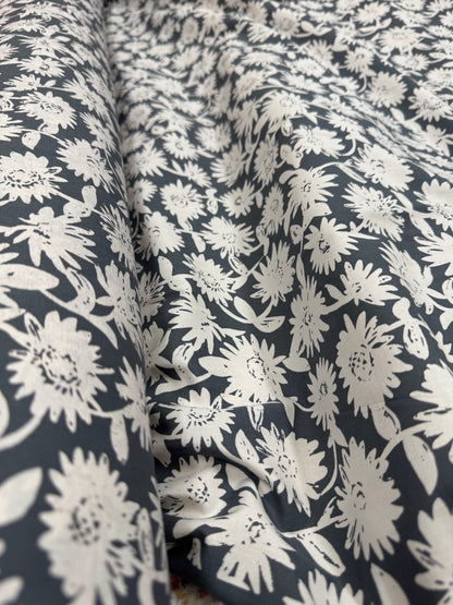 Buy Premium Soft Cotton Grey Base White Flower Printed Fabric