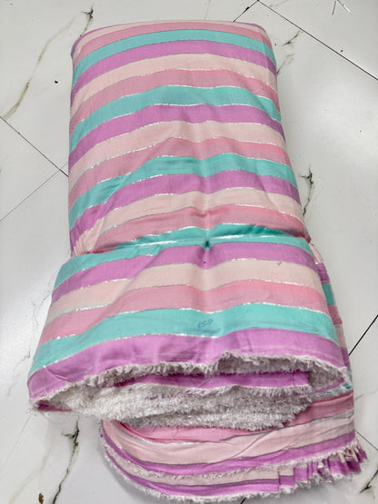 Buy Cotton Multi Colour Lurex Stripe Fabric