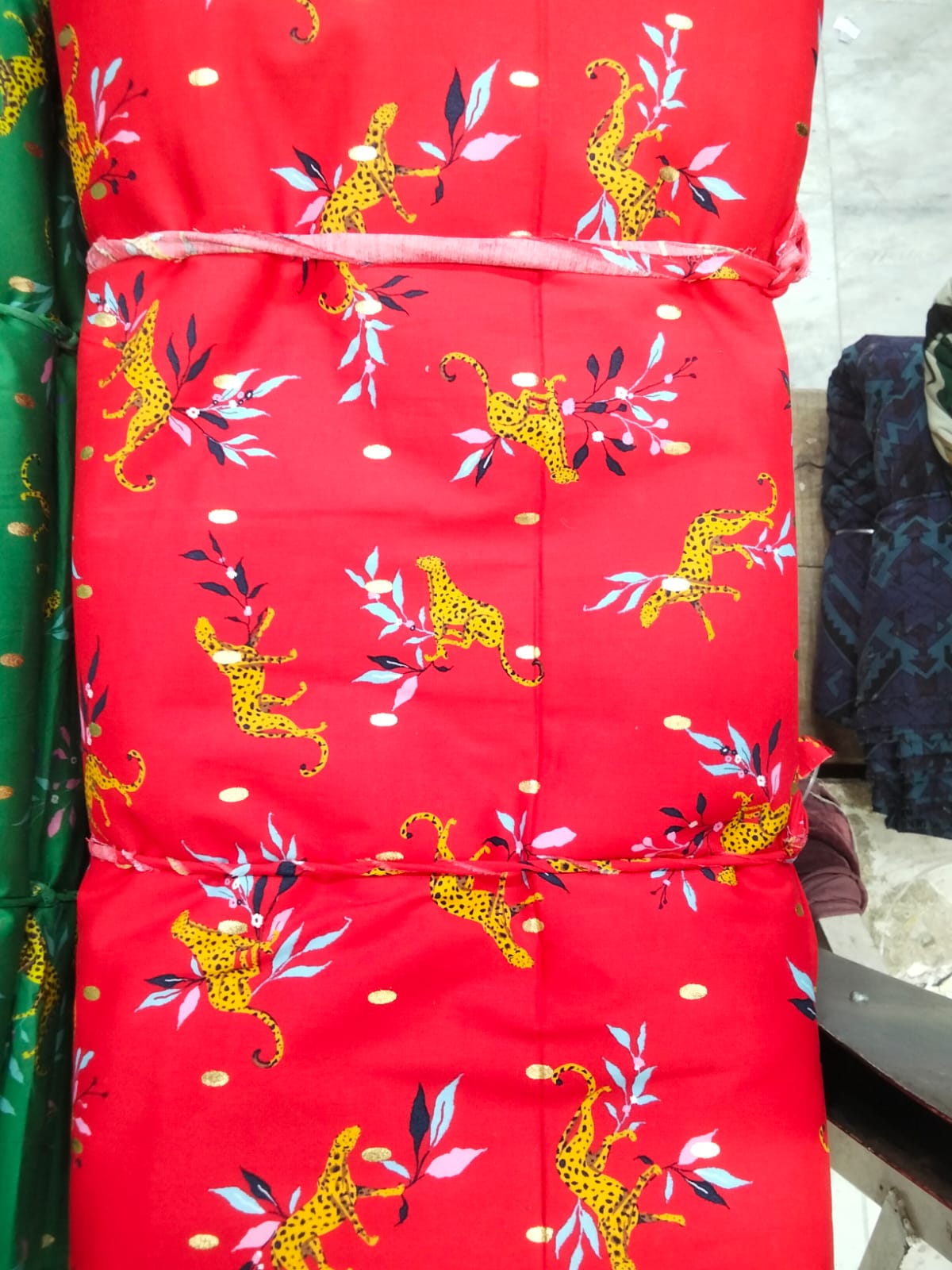 Buy Cotton Poplin Orangish Red Base Cheetah Animal Printed FABRIC