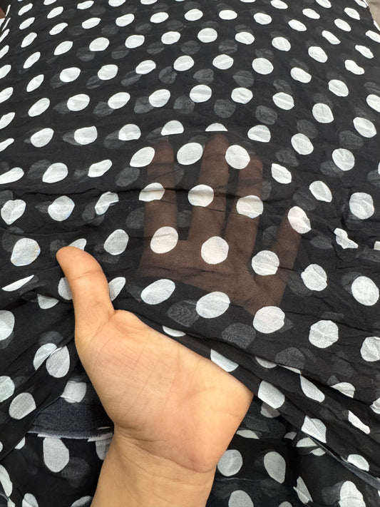 Buy Black Viscose Chiffon Polka Dot Printed Fabric