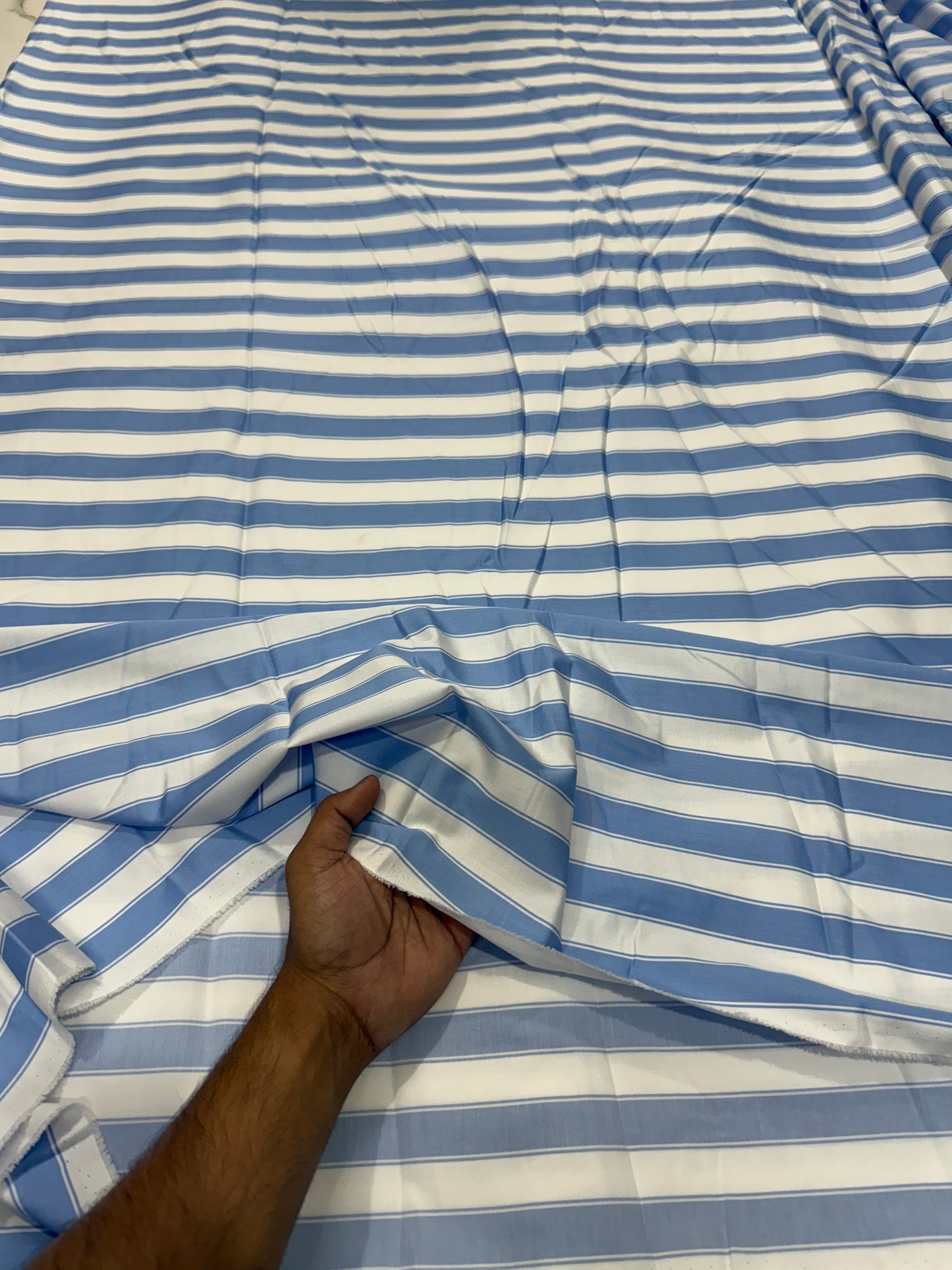 Buy Cotton Twill Satin Light Blue Dual Stripe Fabric