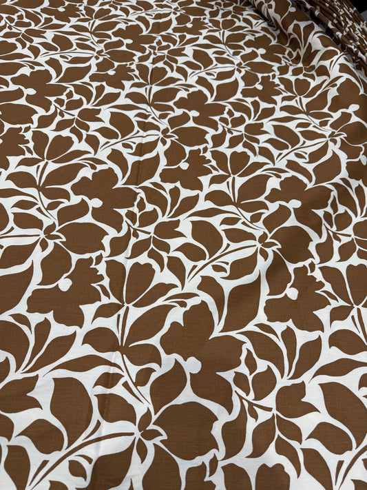 Fine Cotton Twill Brown Flower Printed Fabric