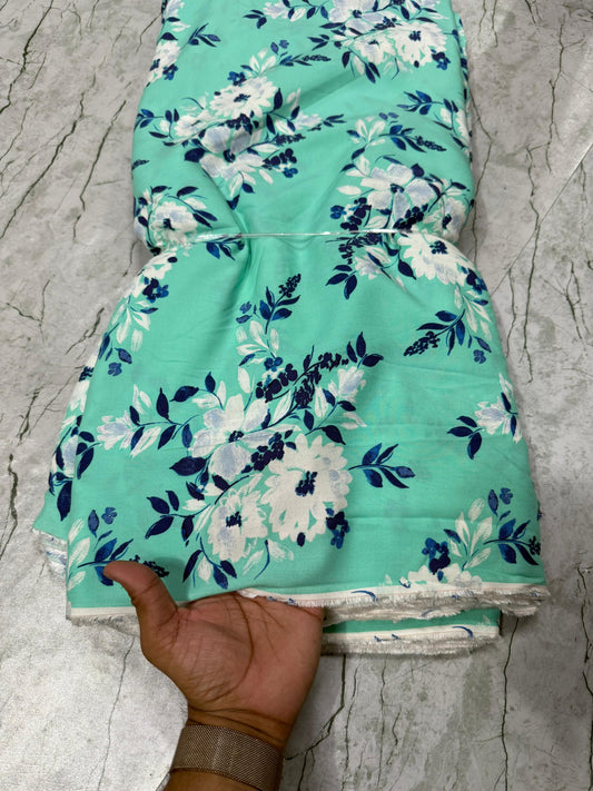 Buy Cotton Viscose Mint Flower Printed Fabric