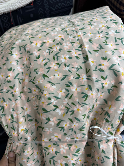 Buy Poplin Beige Base Floral Printed Fabric