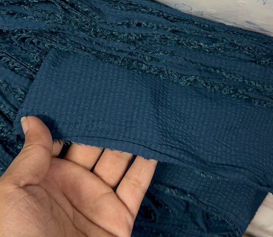 Buy Premium Seersucker Blue Base Self Stripe Fabric