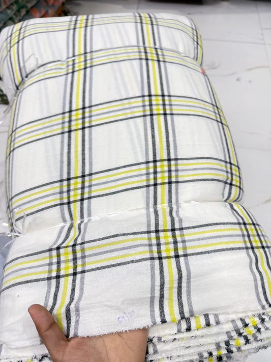 Buy Cotton Twill White Base Neon Black Check Fabric