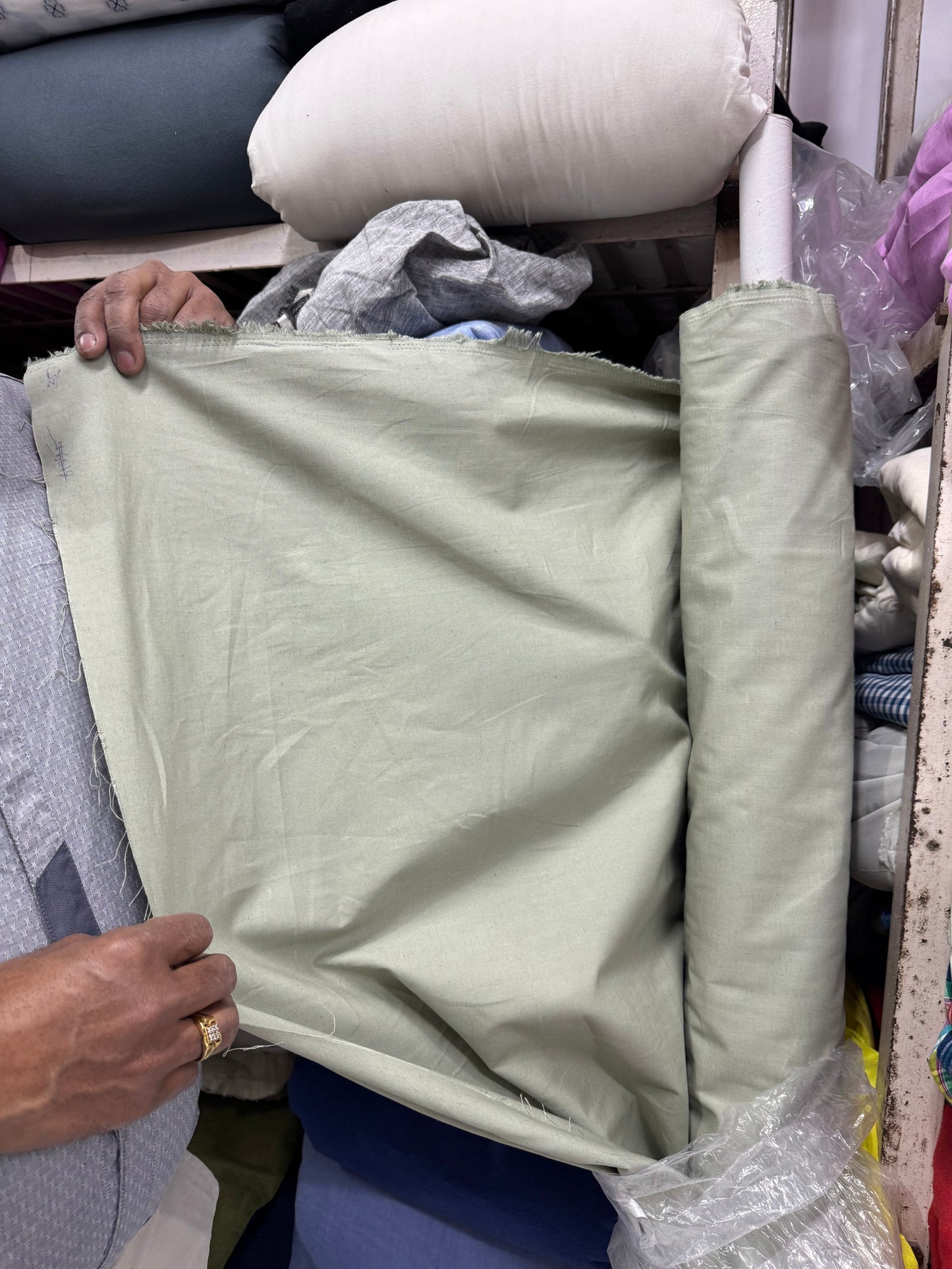 Buy Pure Linen Solid Pista Green Safari Fabric