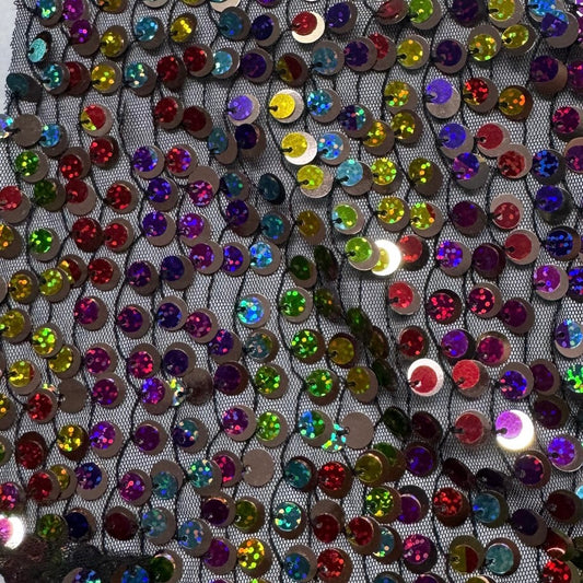Buy Black Mesh Coloured Sequin Fabric