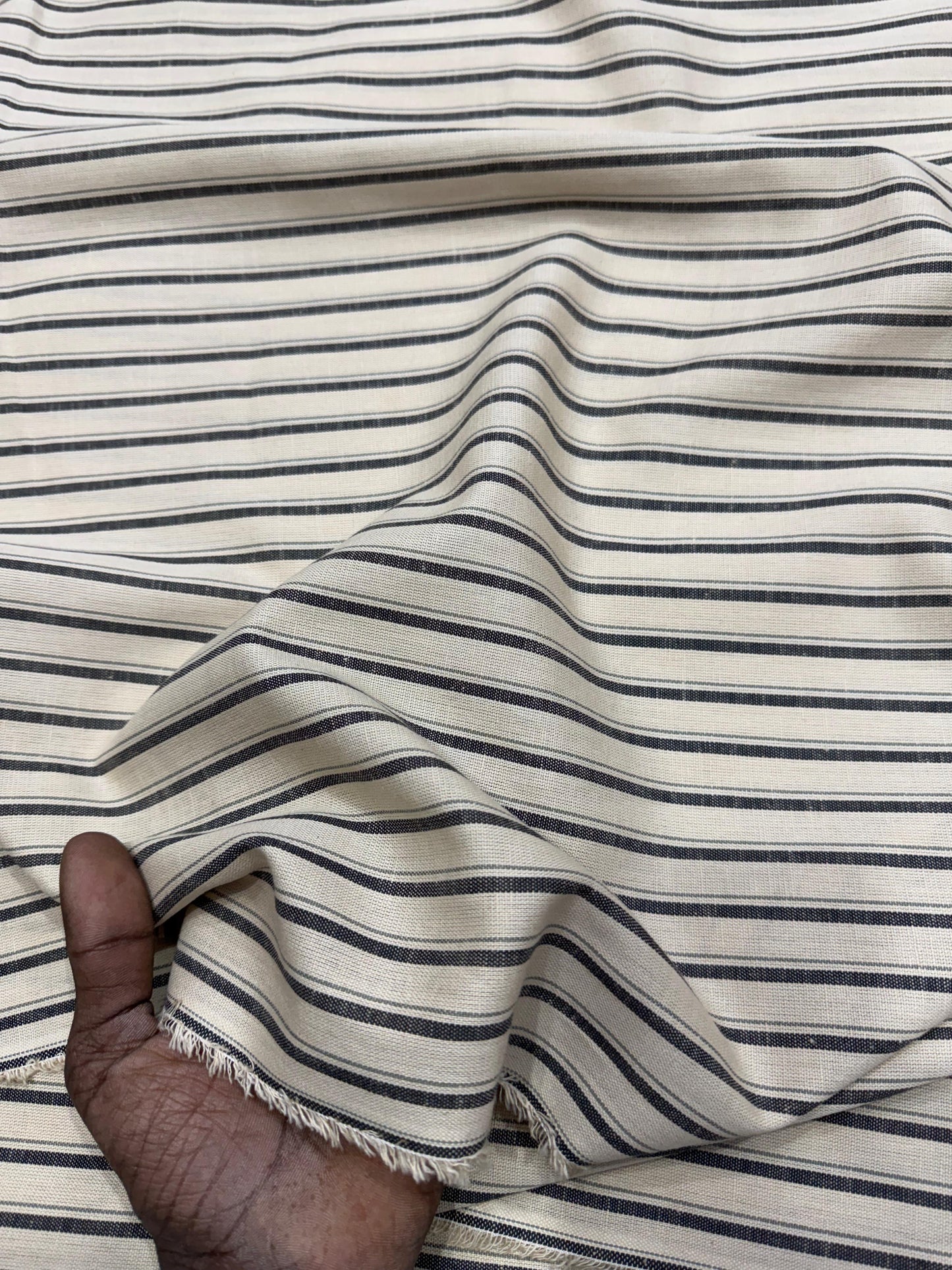Buy Cotton Linen White Base Black Stripe Fabric