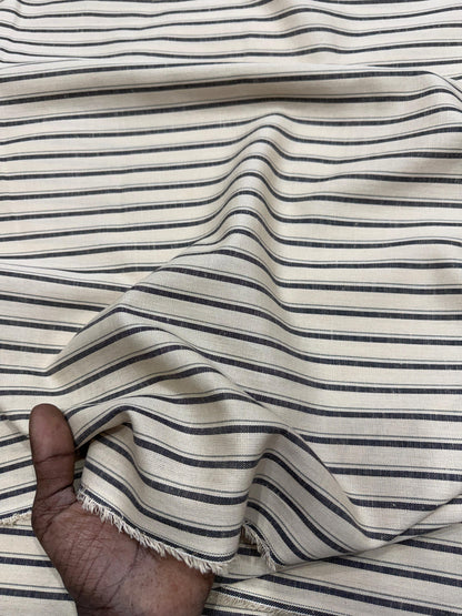 Buy Cotton Linen White Base Black Stripe Fabric