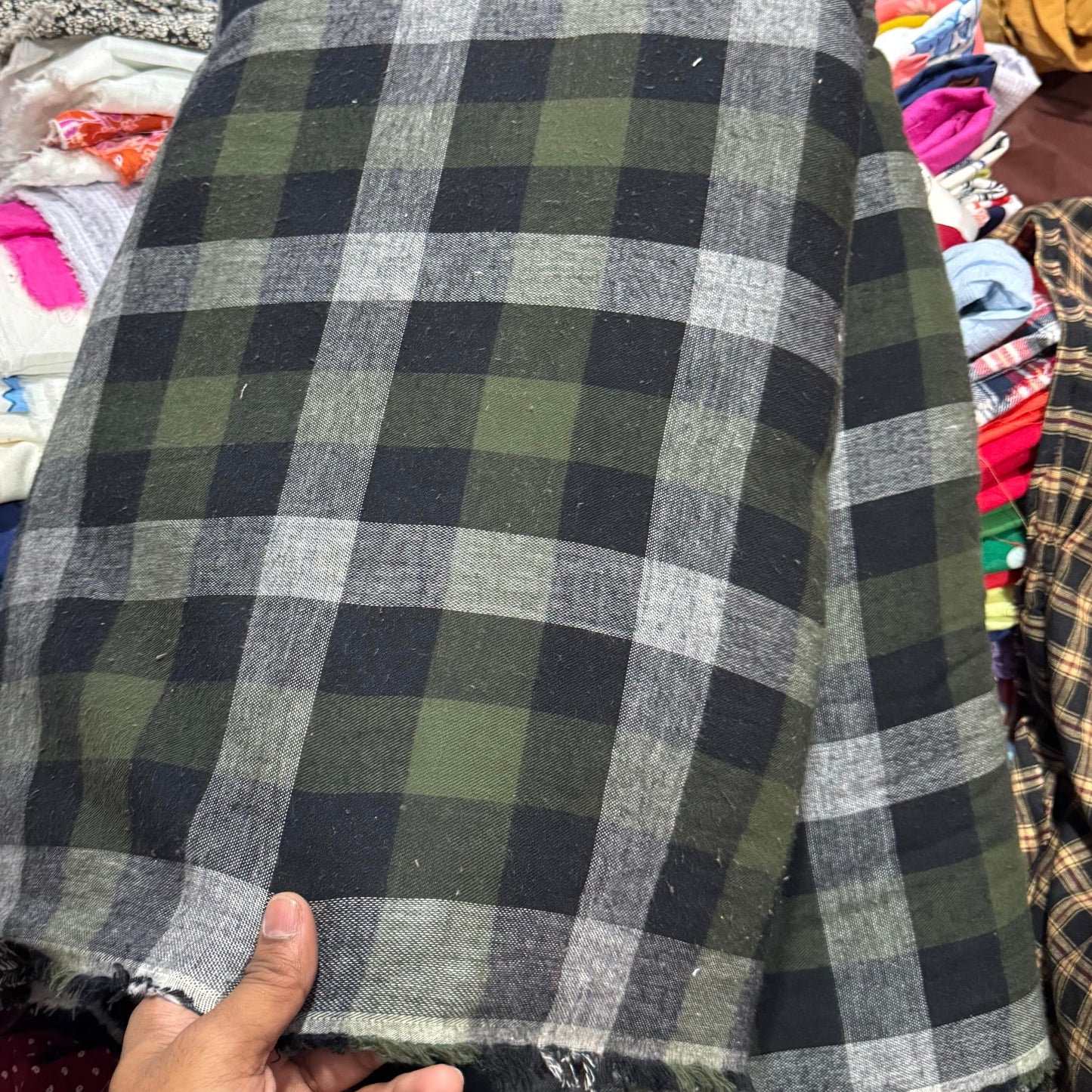 Buy Green Big Block Checks Twill Fabric