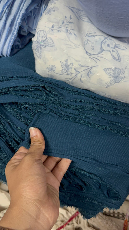 Buy Premium Seersucker Blue Base Self Stripe Fabric